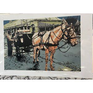 New Orleans NOLA Scape Art Print Orange Mule Buggy Limited Stuart South 3/100